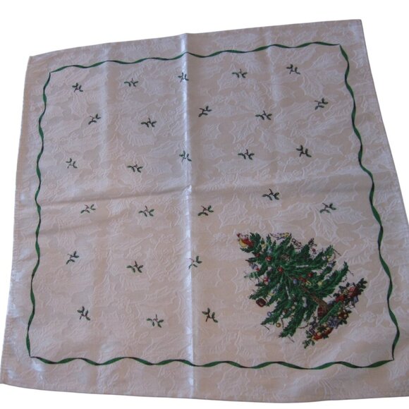 Spode Christmas Tree Damask Ivory Cloth Dinner Napkins Set of 4 Santa Green Red - Picture 6 of 6